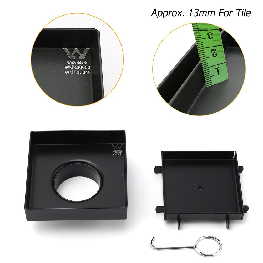 WaterMark Matt Black 100x100mm Square Tile Insert Shower Grate Floor Drain 50mm Waste - Furniture > Bathroom > Shower Heads & Screens - Rivercity House & Home Co. (ABN 18 642 972 209) - Affordable Modern Furniture Australia