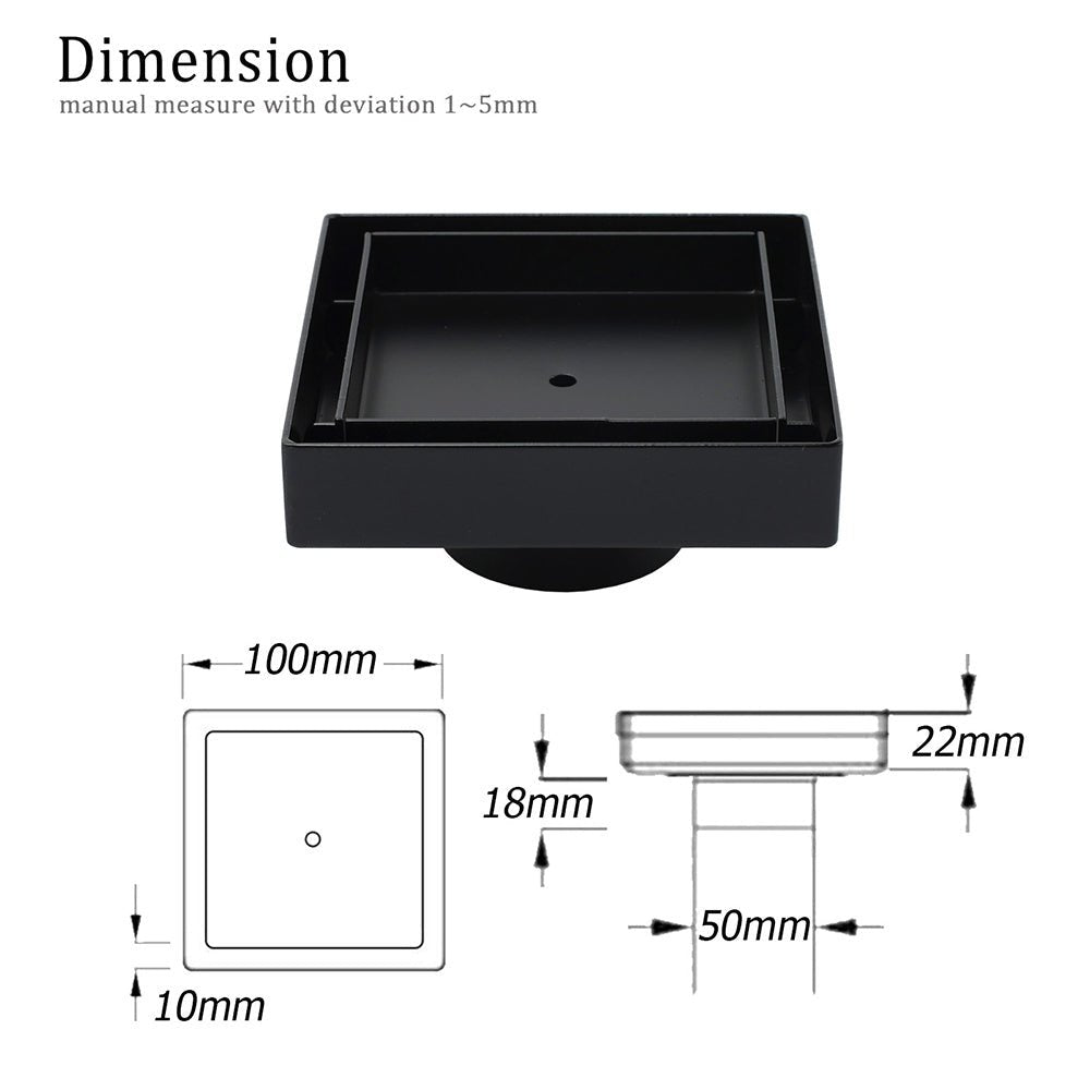 WaterMark Matt Black 100x100mm Square Tile Insert Shower Grate Floor Drain 50mm Waste - Furniture > Bathroom > Shower Heads & Screens - Rivercity House & Home Co. (ABN 18 642 972 209) - Affordable Modern Furniture Australia