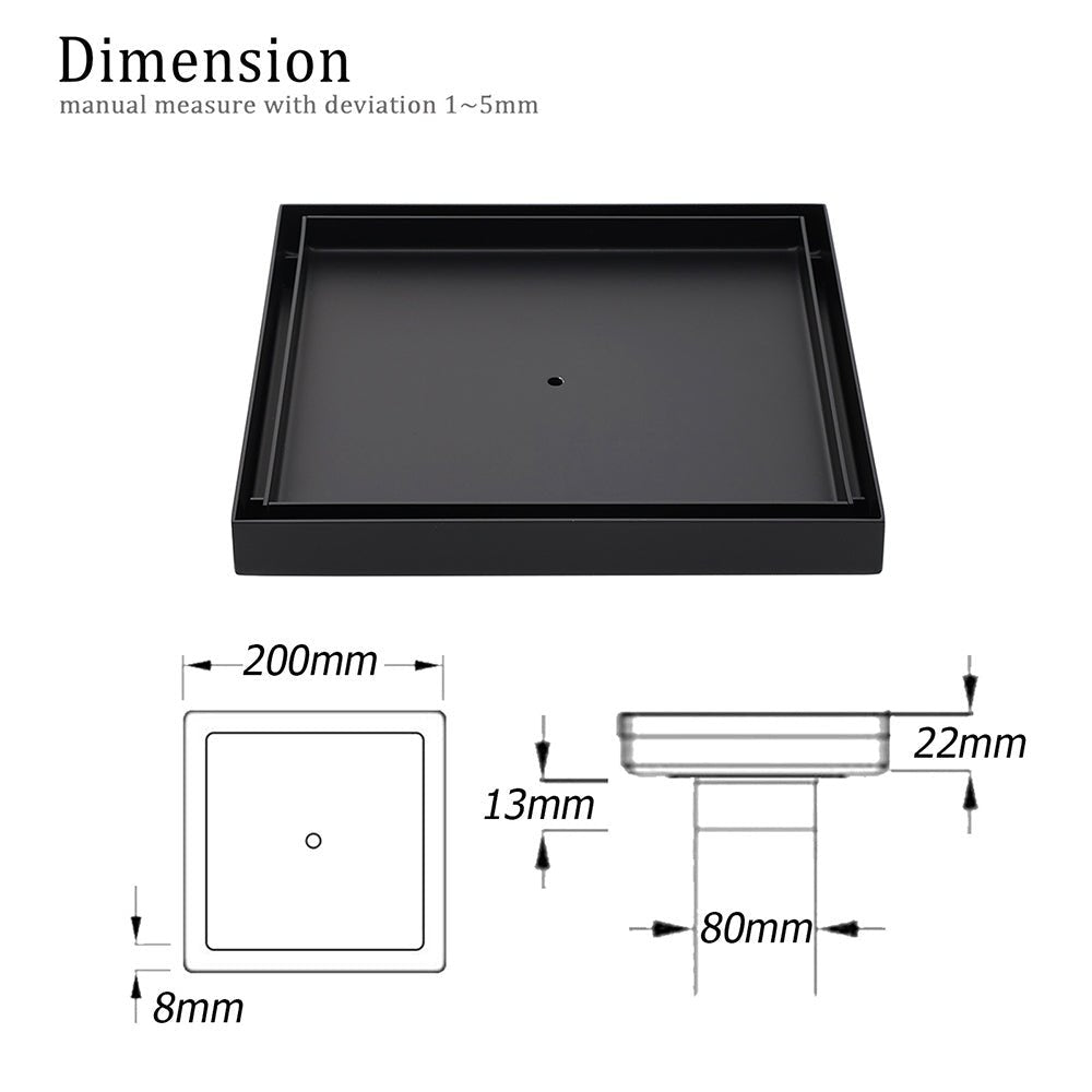 Watermark Matt Black Large 200mm Tile Insert Floor Drain Shower Grate 80mm Waste - Furniture > Bathroom > Shower Heads & Screens - Rivercity House & Home Co. (ABN 18 642 972 209) - Affordable Modern Furniture Australia
