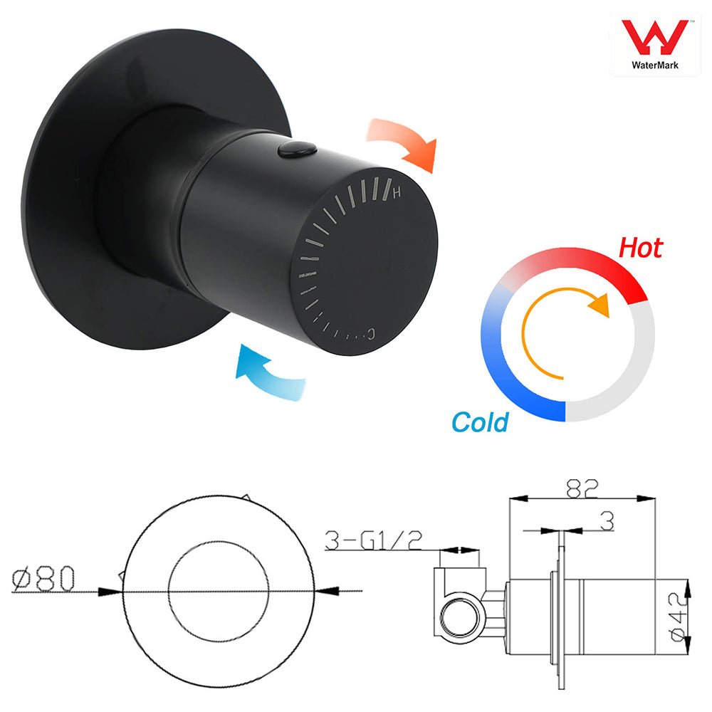 Watermark Matt Black Round Bath Shower Mixer Hot Cold Tap Valve Turn No Handle - Furniture > Bathroom > Shower Heads & Screens - Rivercity House & Home Co. (ABN 18 642 972 209) - Affordable Modern Furniture Australia