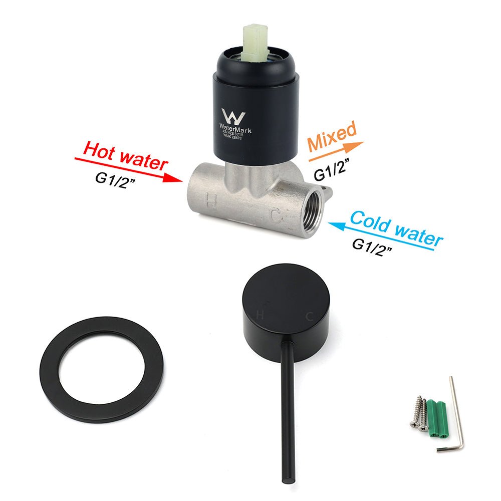 Watermark Matt Black Round Bath Shower Mixer Valve Hot Cold Water Tap Small Face - Furniture > Bathroom > Shower Heads & Screens - Rivercity House & Home Co. (ABN 18 642 972 209) - Affordable Modern Furniture Australia