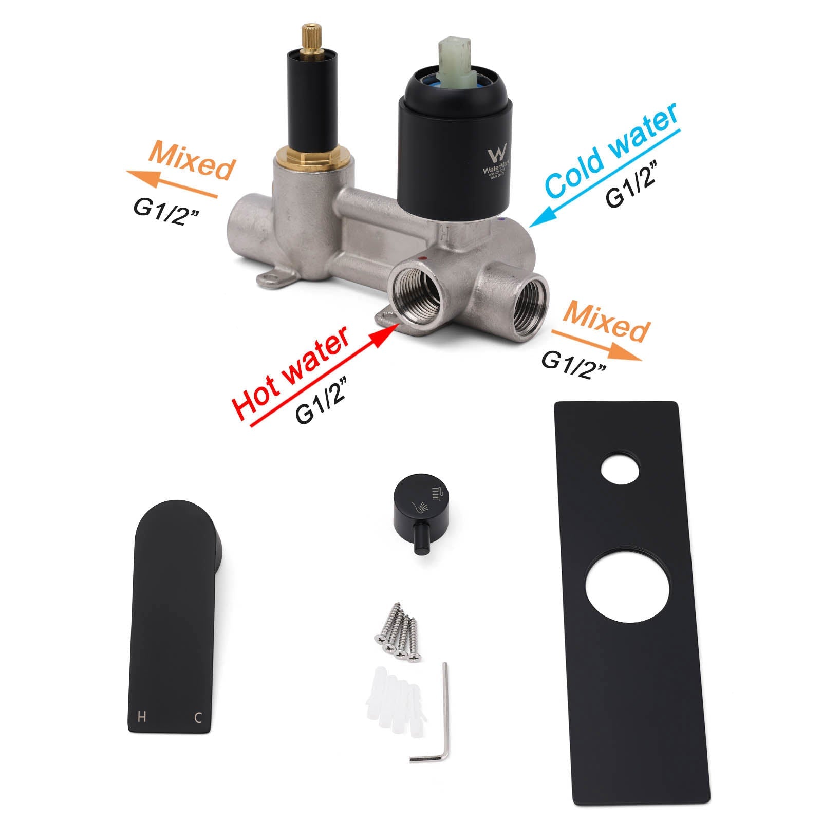 Watermark Matt Black Square Bathroom Shower Mixer 2 - Way Control Switch Diverter - Furniture > Bathroom > Shower Heads & Screens - Rivercity House & Home Co. (ABN 18 642 972 209) - Affordable Modern Furniture Australia
