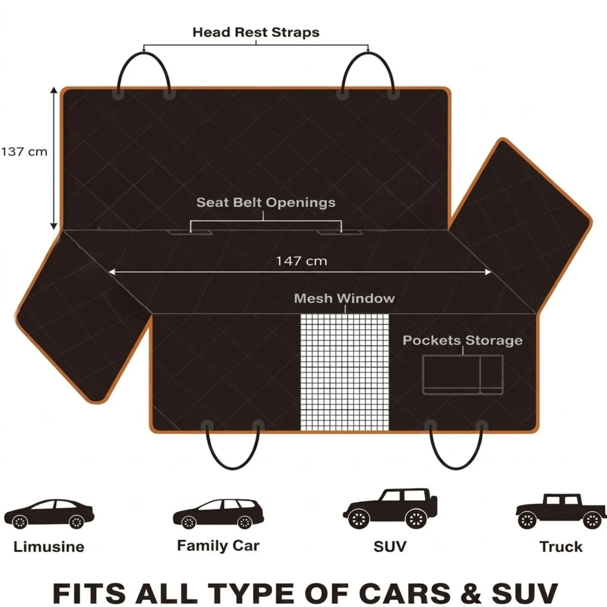 Waterproof Dog Car Seat Cover Hammock with Mesh Window - Black Nylon - Pet Care > Cat Supplies > Cat Furniture - Rivercity House & Home Co. (ABN 18 642 972 209) - Affordable Modern Furniture Australia
