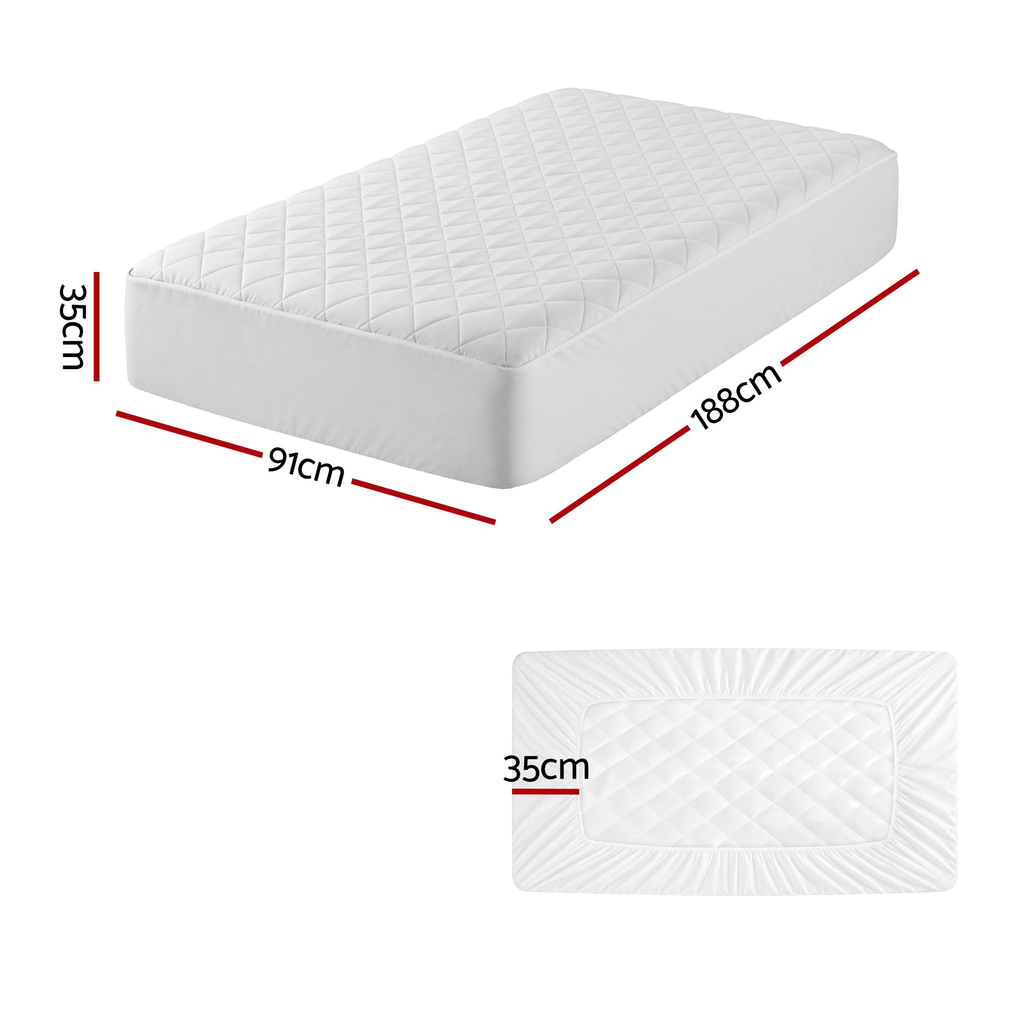 Waterproof Mattress Protector 100% Cotton Quilted Fitted Cover Single - Home & Garden > Bedding > Mattress Protectors - Rivercity House & Home Co. (ABN 18 642 972 209) - Affordable Modern Furniture Australia