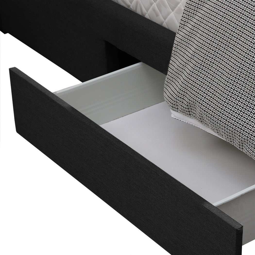 Waverly Fabric Queen Bed Frame with Storage Drawers – Dark Grey - Rivercity House & Home Co. (ABN 18 642 972 209) - Affordable Modern Furniture Australia