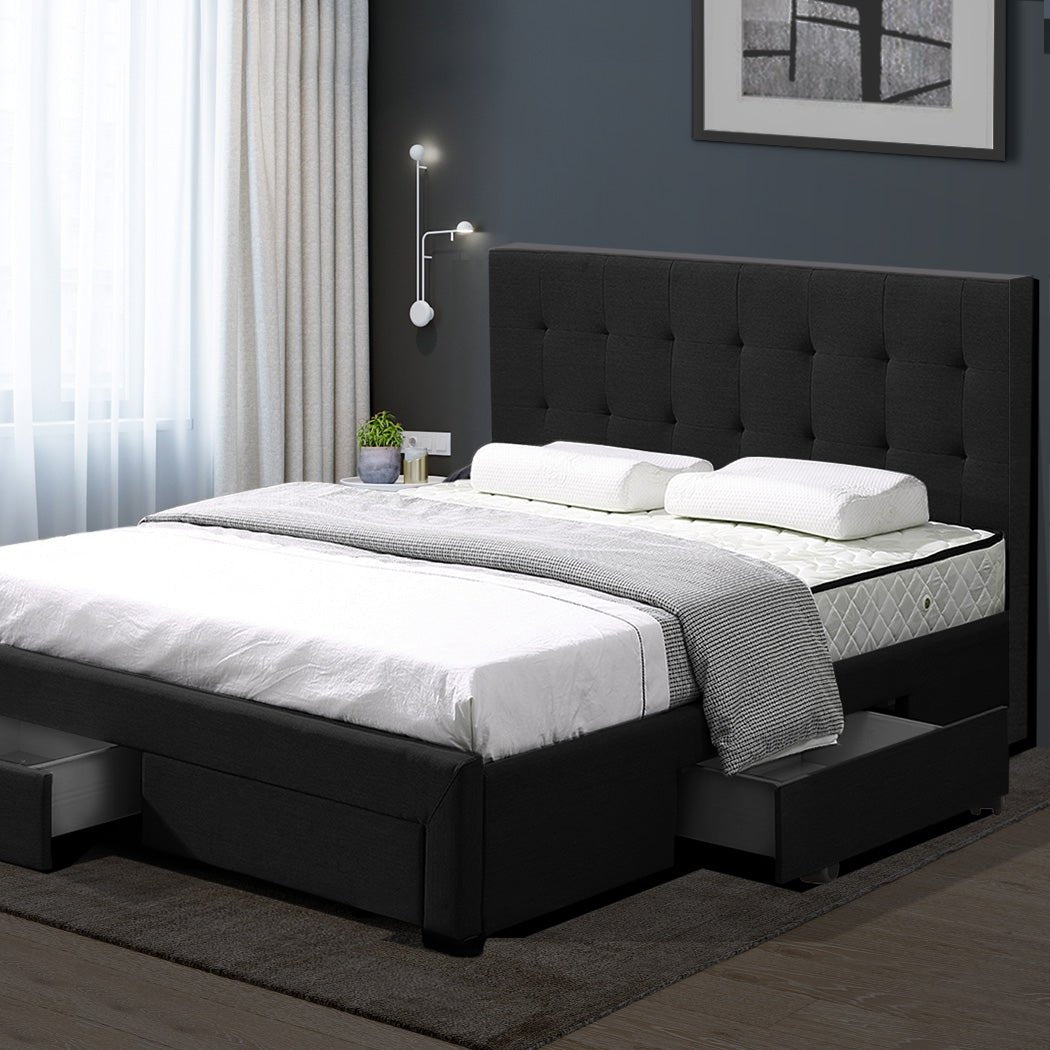 Waverly Fabric Queen Bed Frame with Storage Drawers – Dark Grey - Rivercity House & Home Co. (ABN 18 642 972 209) - Affordable Modern Furniture Australia
