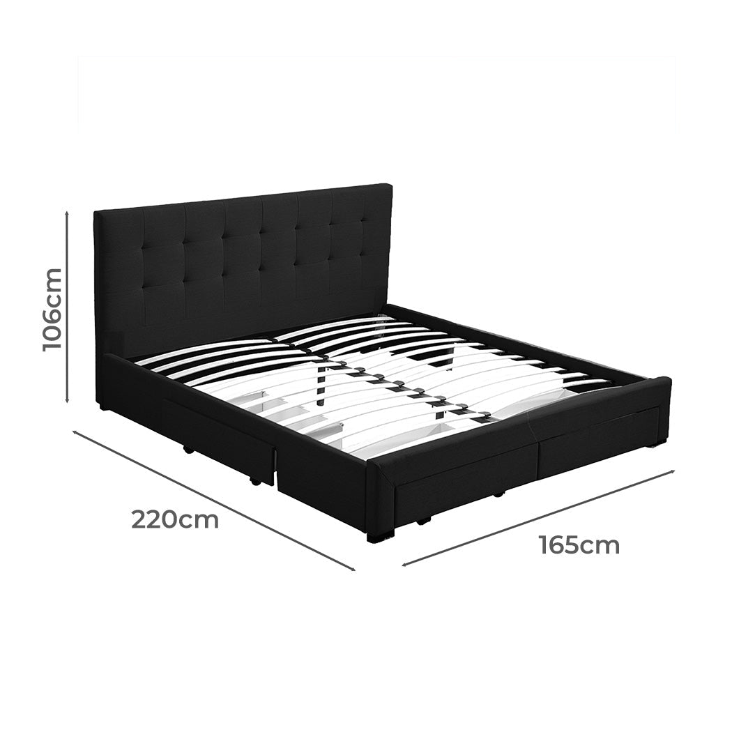 Waverly Fabric Queen Bed Frame with Storage Drawers – Dark Grey - Rivercity House & Home Co. (ABN 18 642 972 209) - Affordable Modern Furniture Australia