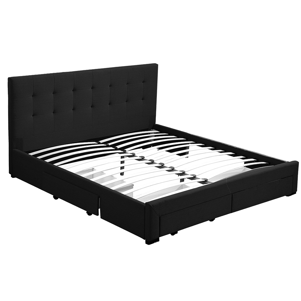 Waverly Fabric Queen Bed Frame with Storage Drawers – Dark Grey - Rivercity House & Home Co. (ABN 18 642 972 209) - Affordable Modern Furniture Australia