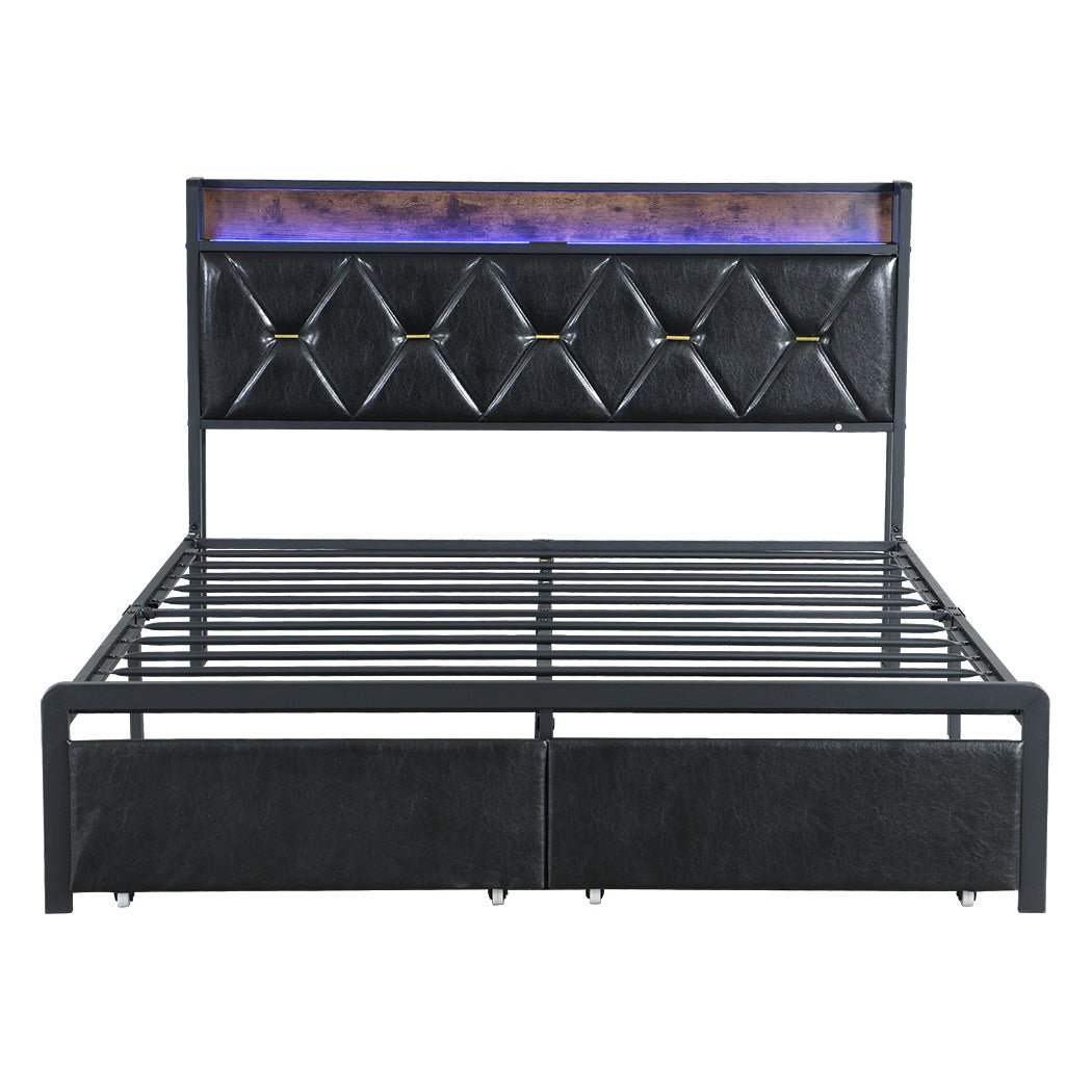 Waverton Double Storage Bed with LED Headboard – Black - Rivercity House & Home Co. (ABN 18 642 972 209) - Affordable Modern Furniture Australia