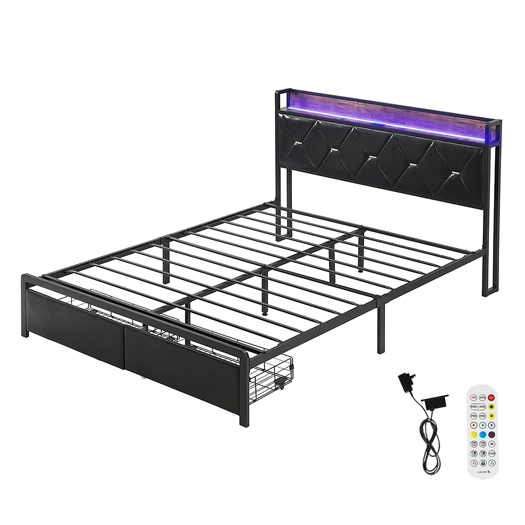 Waverton Double Storage Bed with LED Headboard – Black - Rivercity House & Home Co. (ABN 18 642 972 209) - Affordable Modern Furniture Australia