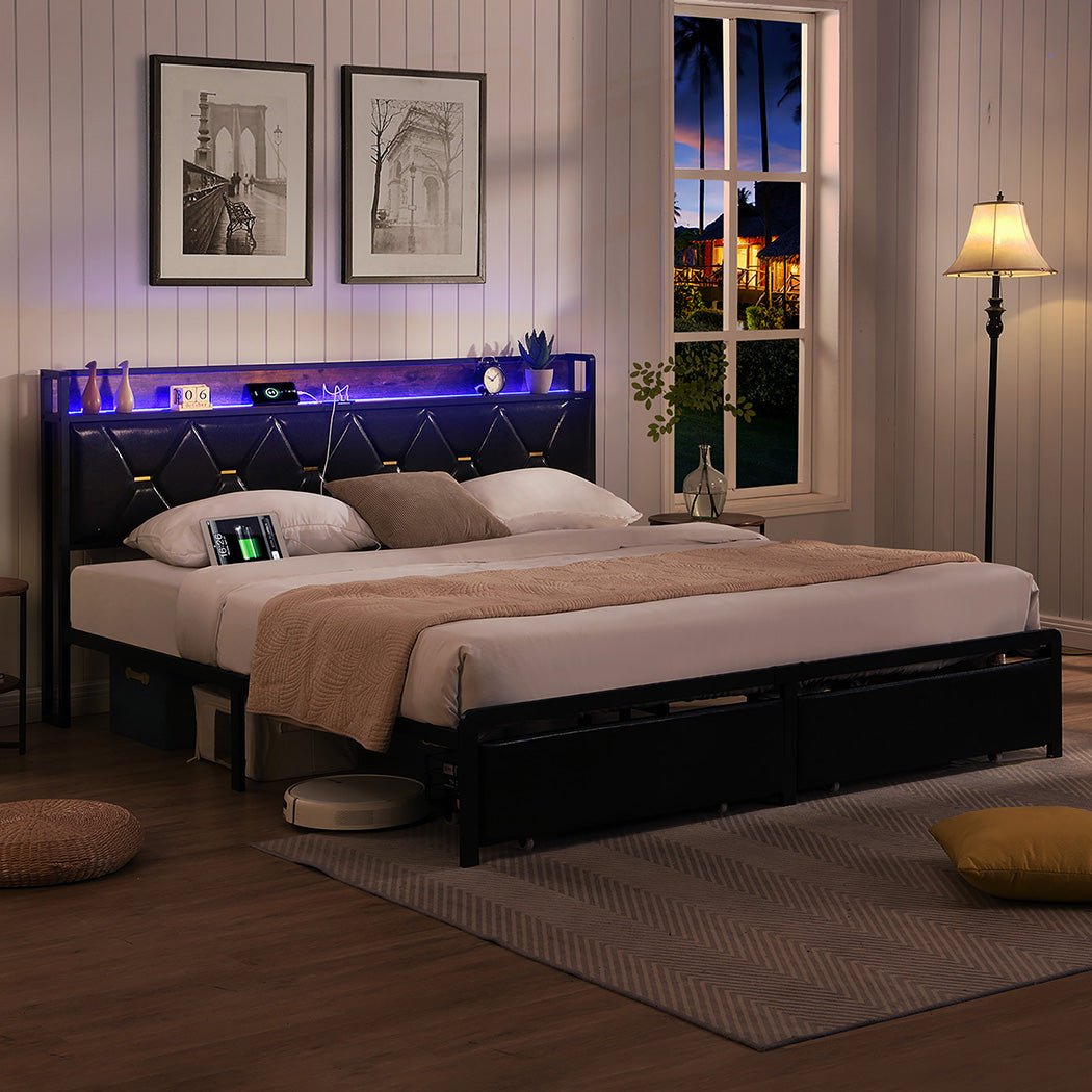 Waverton King Storage Bed with LED Headboard – Black - Rivercity House & Home Co. (ABN 18 642 972 209) - Affordable Modern Furniture Australia