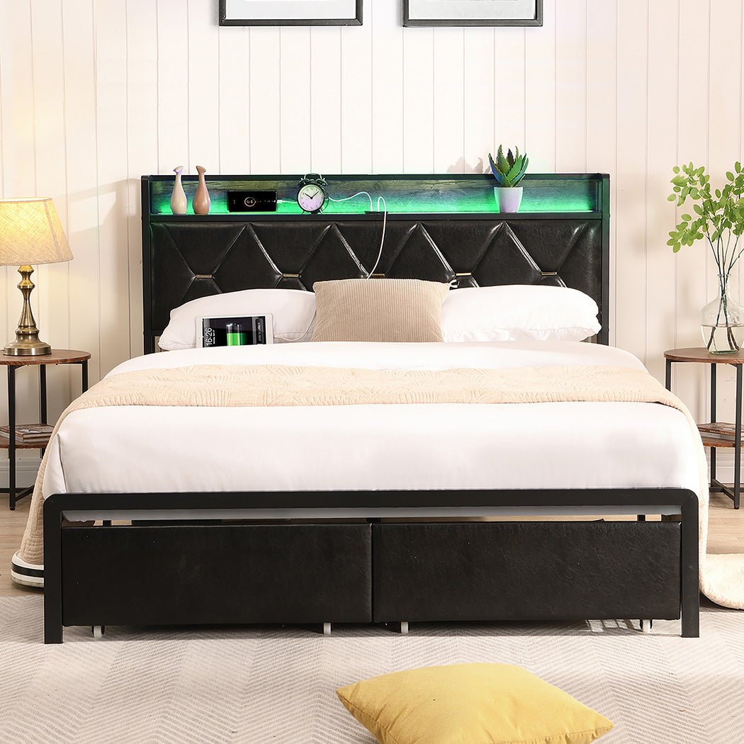 Waverton Queen Storage Bed with LED Headboard – Black - Rivercity House & Home Co. (ABN 18 642 972 209) - Affordable Modern Furniture Australia