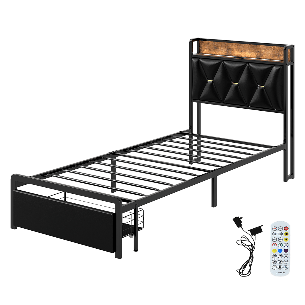 Waverton Single Storage Bed with LED Headboard – Black - Rivercity House & Home Co. (ABN 18 642 972 209) - Affordable Modern Furniture Australia