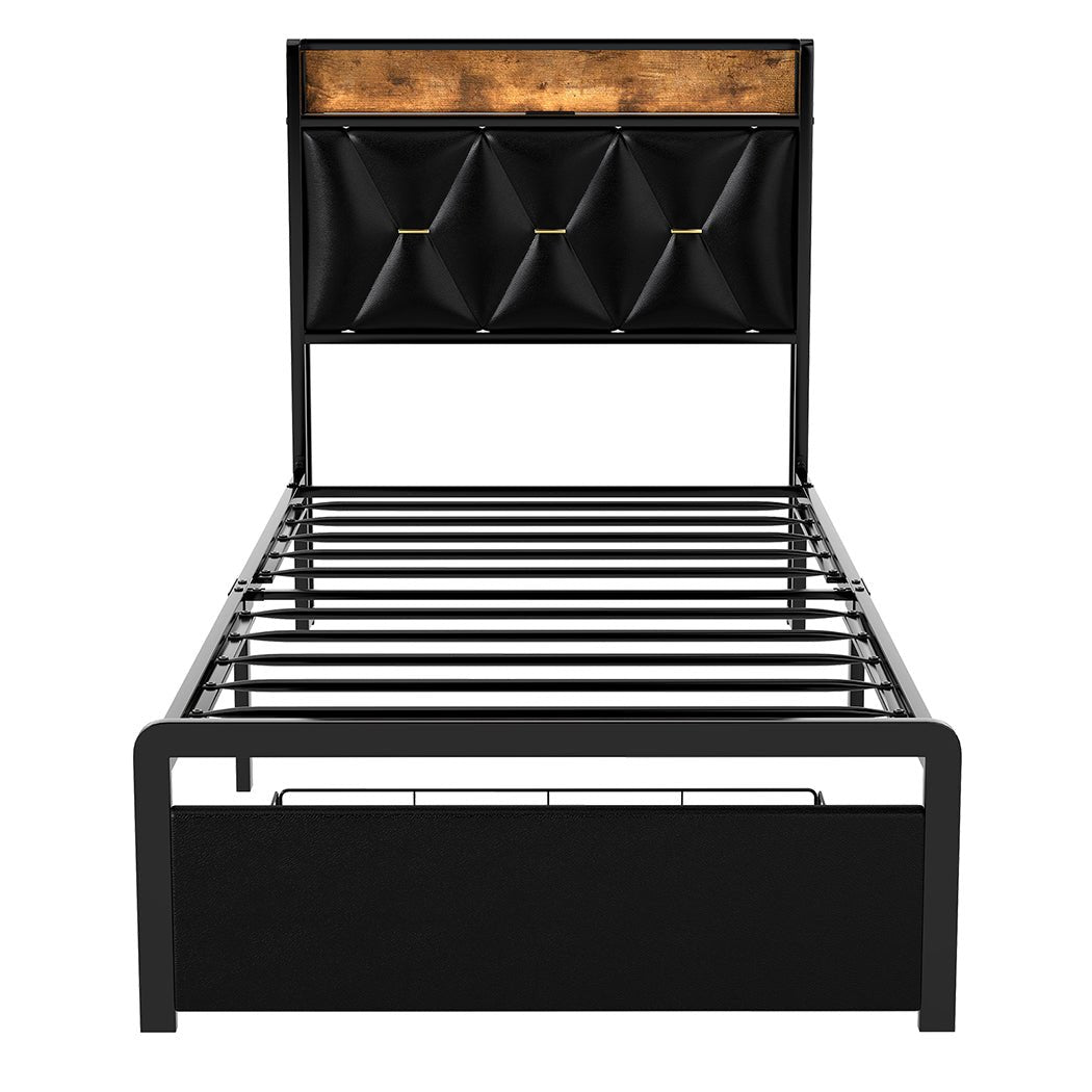 Waverton Single Storage Bed with LED Headboard – Black - Rivercity House & Home Co. (ABN 18 642 972 209) - Affordable Modern Furniture Australia