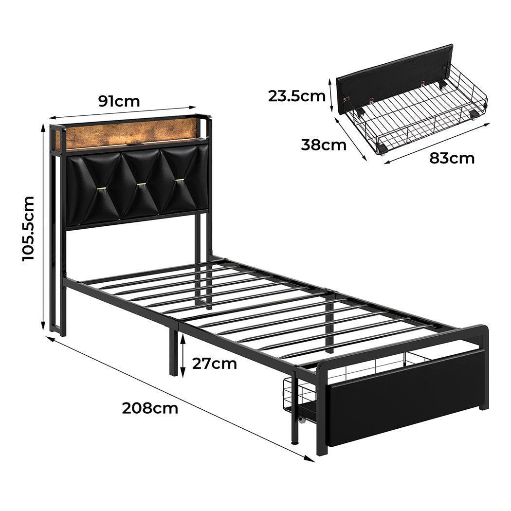 Waverton Single Storage Bed with LED Headboard – Black - Rivercity House & Home Co. (ABN 18 642 972 209) - Affordable Modern Furniture Australia