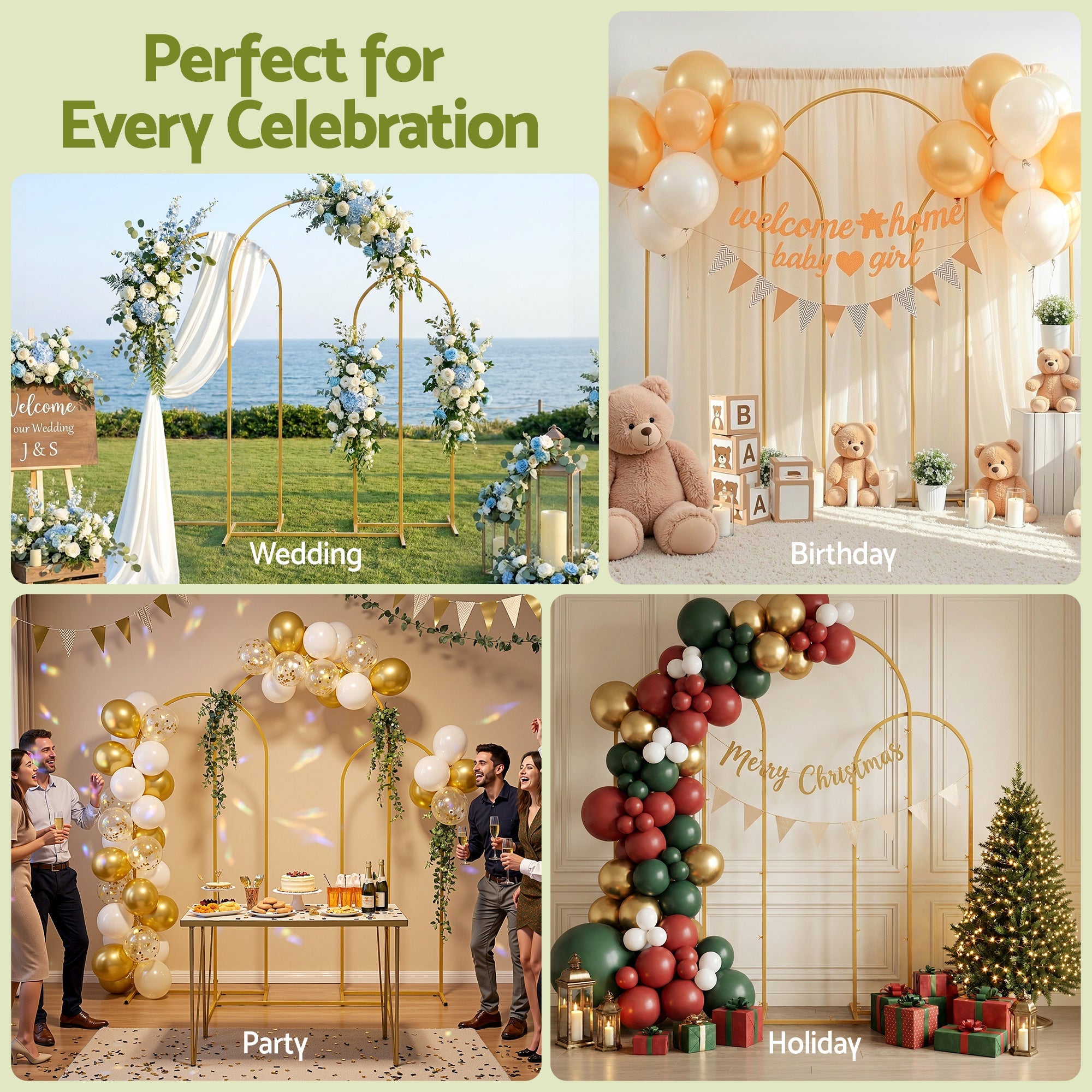 Wedding Arch Backdrop Stand Set of 3 Gold Metal Wedding Arched Frame, Easy to Assemble, Stable Balloon Arch Standfor Wedding, Baby Shower, Party Decoration - Occasions > Wedding Accessories > Other Wedding Decorations - Rivercity House & Home Co. (ABN 18 642 972 209) - Affordable Modern Furniture Australia
