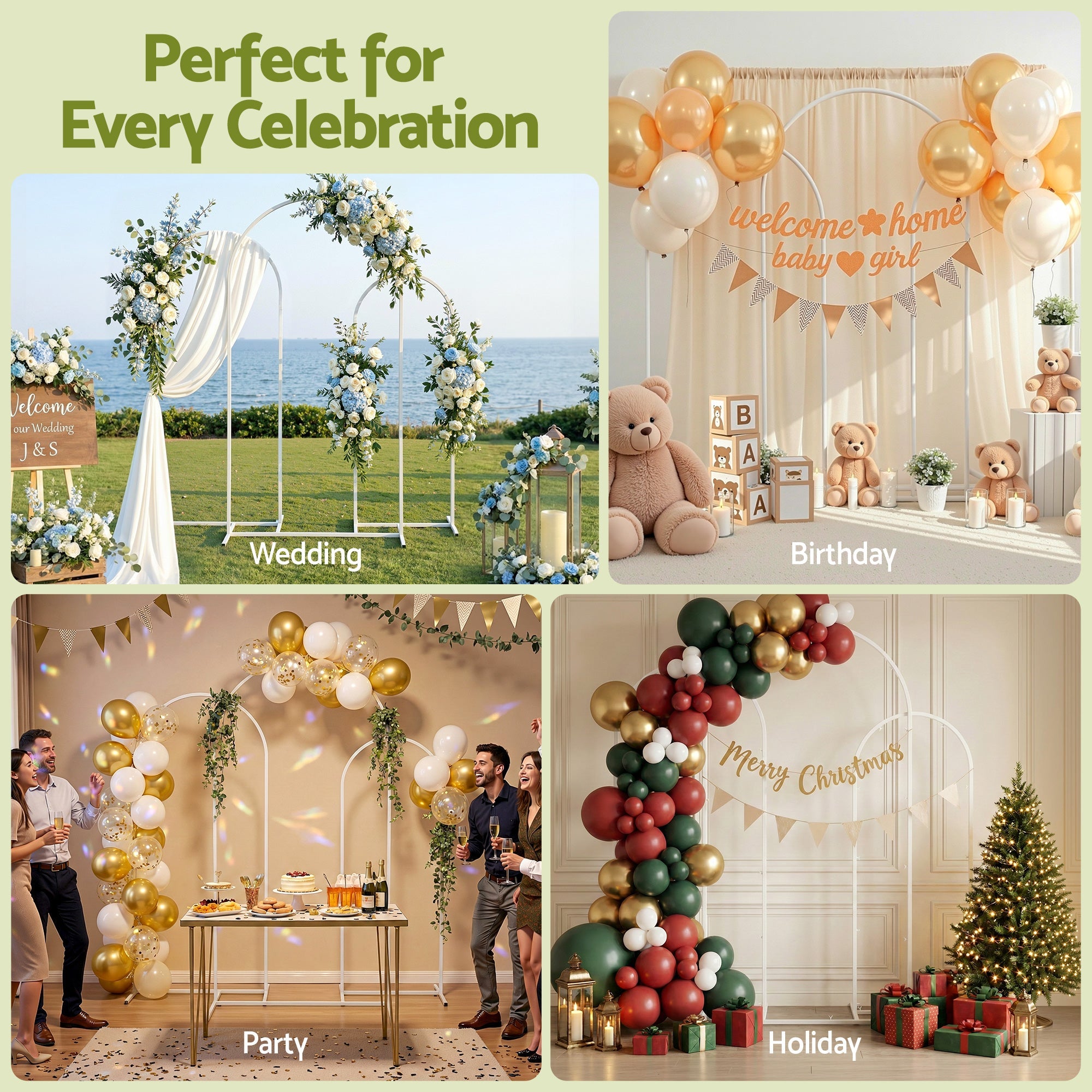 Wedding Arch Backdrop Stand Set of 3 Metal Wedding Arched Frame White, Easy to Assemble, Stable Balloon Arch Standfor Wedding, Baby Shower, Party Decoration - Occasions > Wedding Accessories > Other Wedding Decorations - Rivercity House & Home Co. (ABN 18 642 972 209) - Affordable Modern Furniture Australia