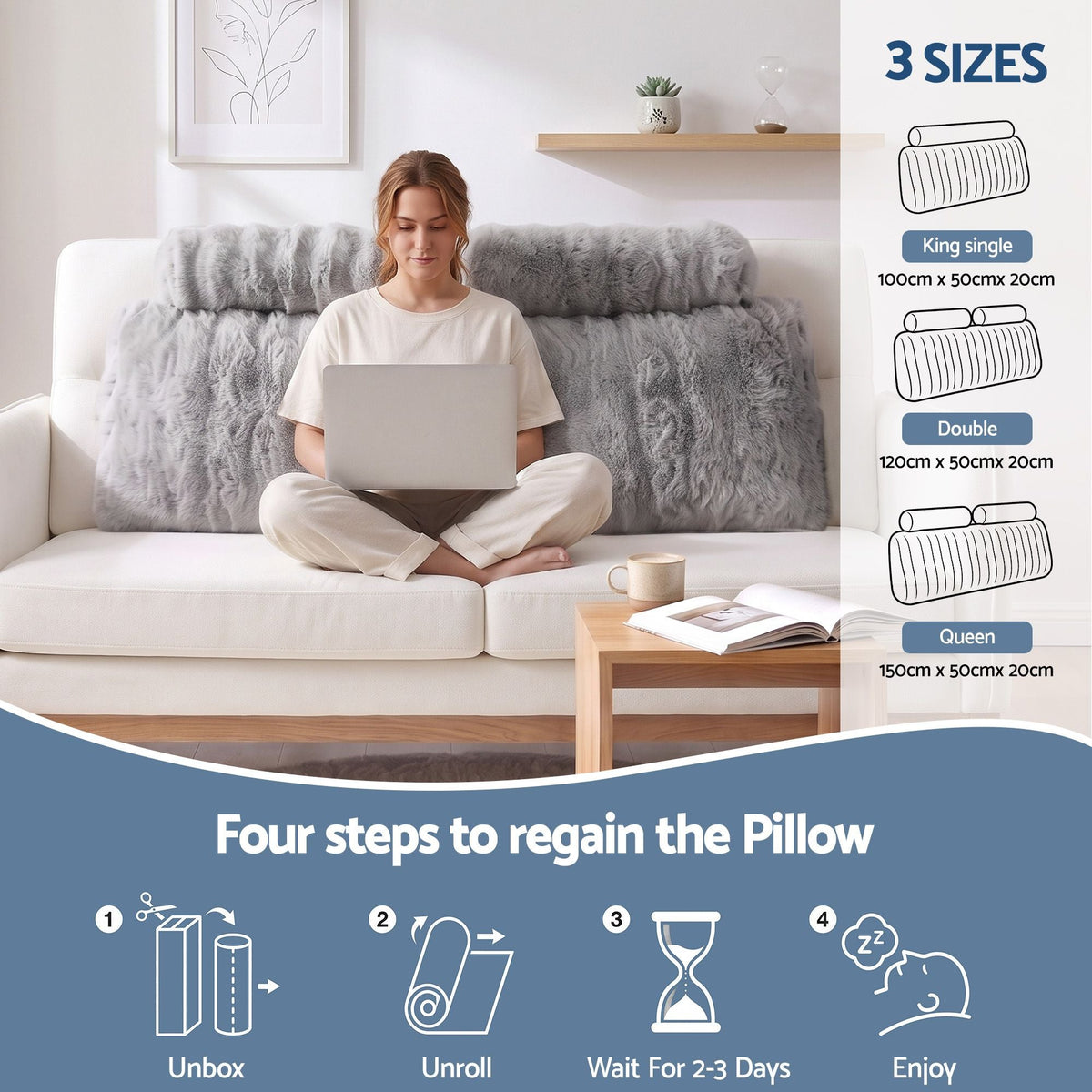 Wedge Pillow Headboard Double with Easy Wash Zipper Cover, Anti-Flat Foam & Dual Pockets - Home & Garden > Bedding > Pillows - Rivercity House & Home Co. (ABN 18 642 972 209) - Affordable Modern Furniture Australia