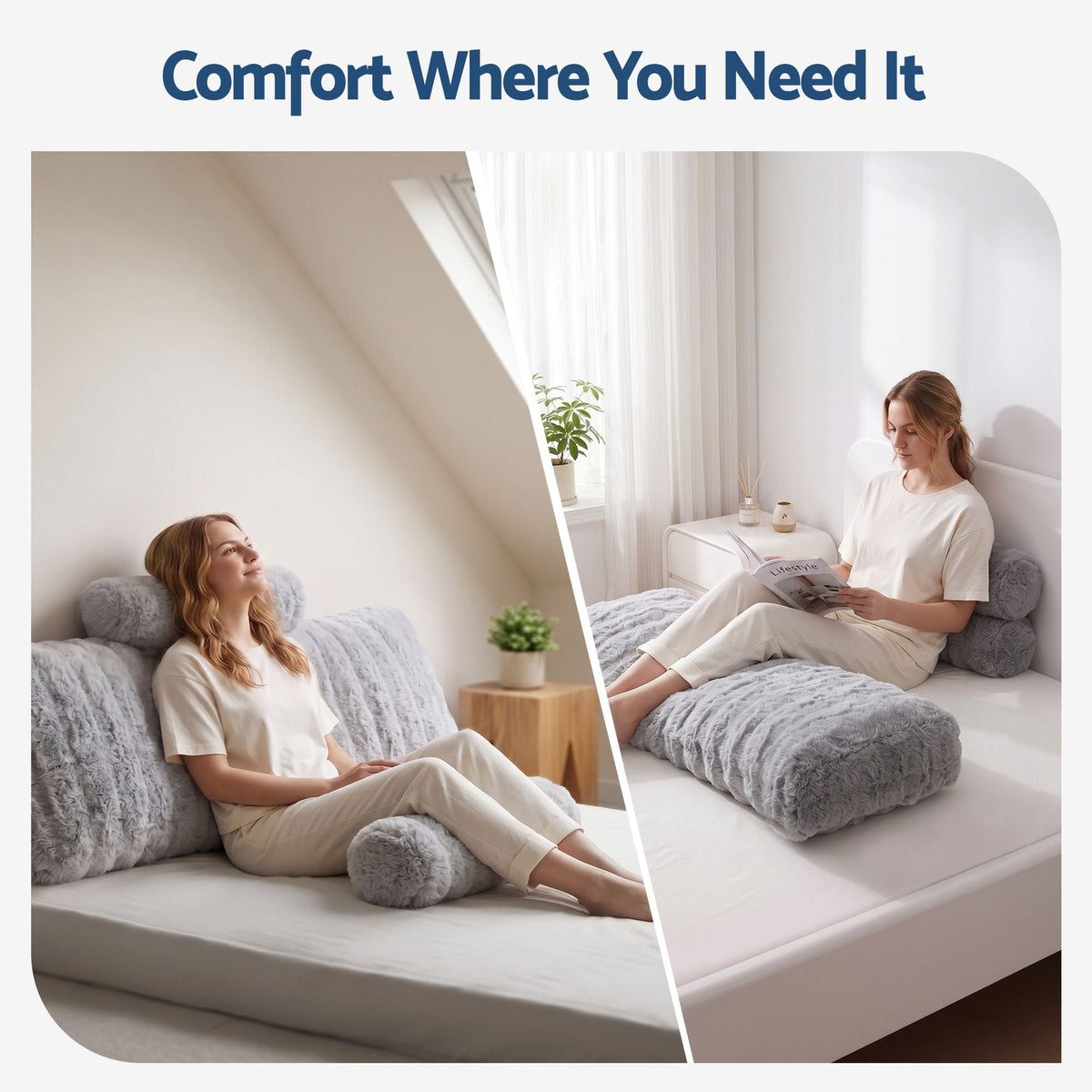 Wedge Pillow Headboard Double with Easy Wash Zipper Cover, Anti-Flat Foam & Dual Pockets - Home & Garden > Bedding > Pillows - Rivercity House & Home Co. (ABN 18 642 972 209) - Affordable Modern Furniture Australia