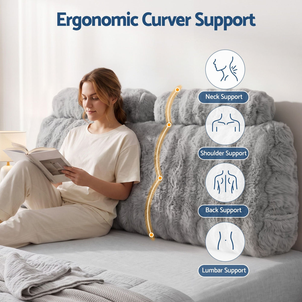 Wedge Pillow Headboard Double with Easy Wash Zipper Cover, Anti-Flat Foam & Dual Pockets - Home & Garden > Bedding > Pillows - Rivercity House & Home Co. (ABN 18 642 972 209) - Affordable Modern Furniture Australia