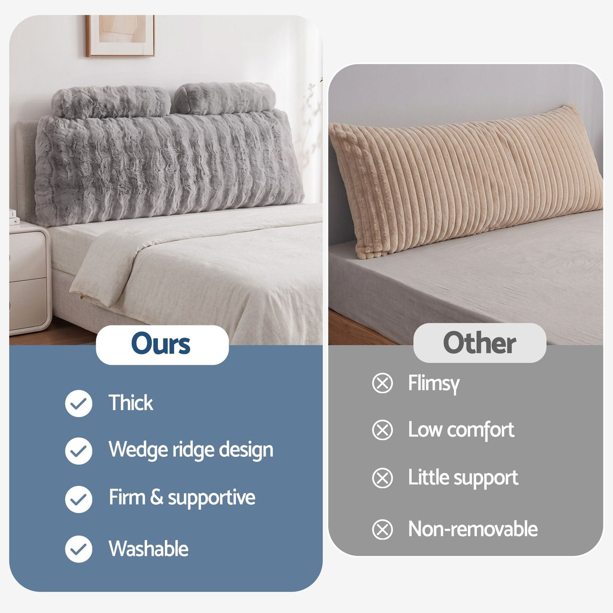 Wedge Pillow Headboard Double with Easy Wash Zipper Cover, Anti-Flat Foam & Dual Pockets - Home & Garden > Bedding > Pillows - Rivercity House & Home Co. (ABN 18 642 972 209) - Affordable Modern Furniture Australia
