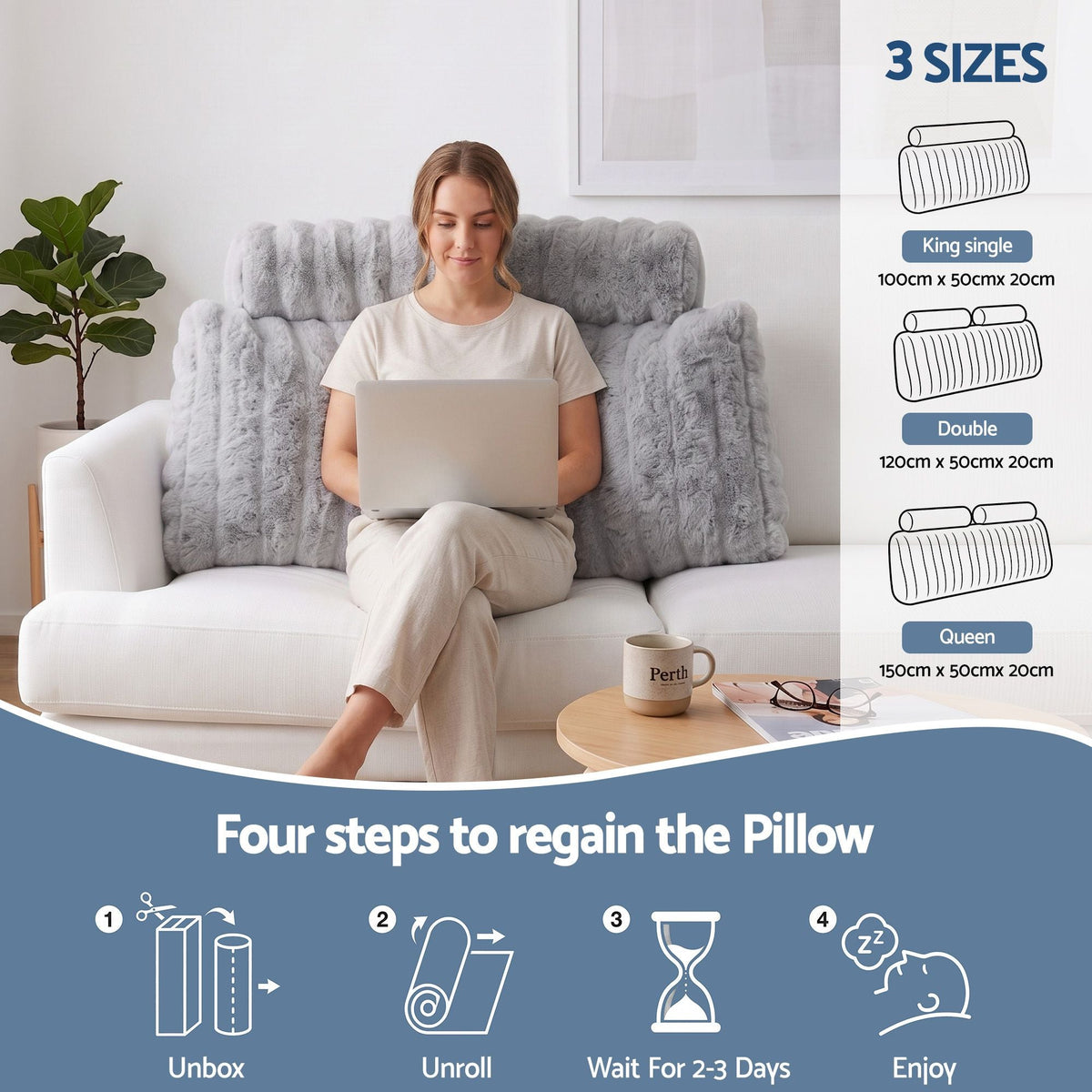 Wedge Pillow Headboard King Single with Dual Pockets and Faux Rabbit Fur Cover - Home & Garden > Bedding > Pillows - Rivercity House & Home Co. (ABN 18 642 972 209) - Affordable Modern Furniture Australia