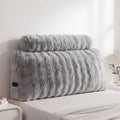 Wedge Pillow Headboard King Single with Dual Pockets and Faux Rabbit Fur Cover