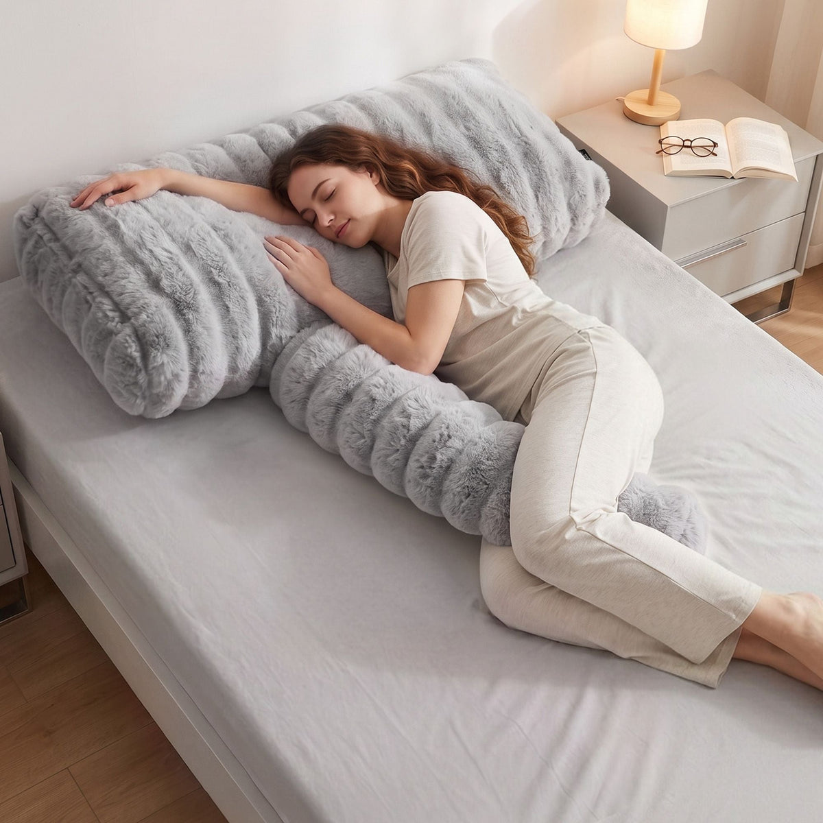 Wedge Pillow Headboard King Single with Dual Pockets and Faux Rabbit Fur Cover - Home & Garden > Bedding > Pillows - Rivercity House & Home Co. (ABN 18 642 972 209) - Affordable Modern Furniture Australia