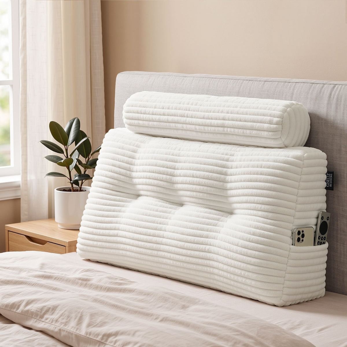 Wedge Pillow Headboard King Single with Non-Flattening Shredded Foam Core and Side Pockets - Home & Garden > Bedding > Pillows - Rivercity House & Home Co. (ABN 18 642 972 209) - Affordable Modern Furniture Australia