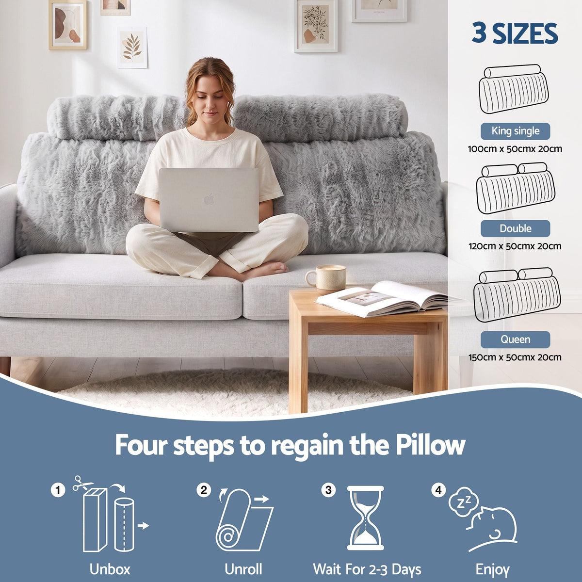 Wedge Pillow Headboard with Dual Pockets and Anti-Flat Foam, Queen Size - Home & Garden > Bedding > Pillows - Rivercity House & Home Co. (ABN 18 642 972 209) - Affordable Modern Furniture Australia