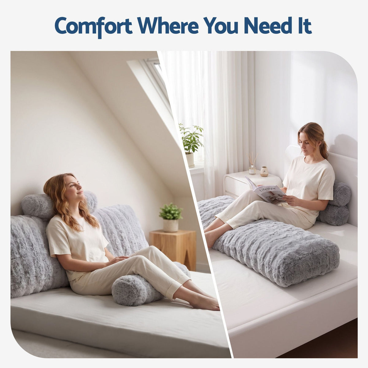 Wedge Pillow Headboard with Dual Pockets and Anti-Flat Foam, Queen Size - Home & Garden > Bedding > Pillows - Rivercity House & Home Co. (ABN 18 642 972 209) - Affordable Modern Furniture Australia