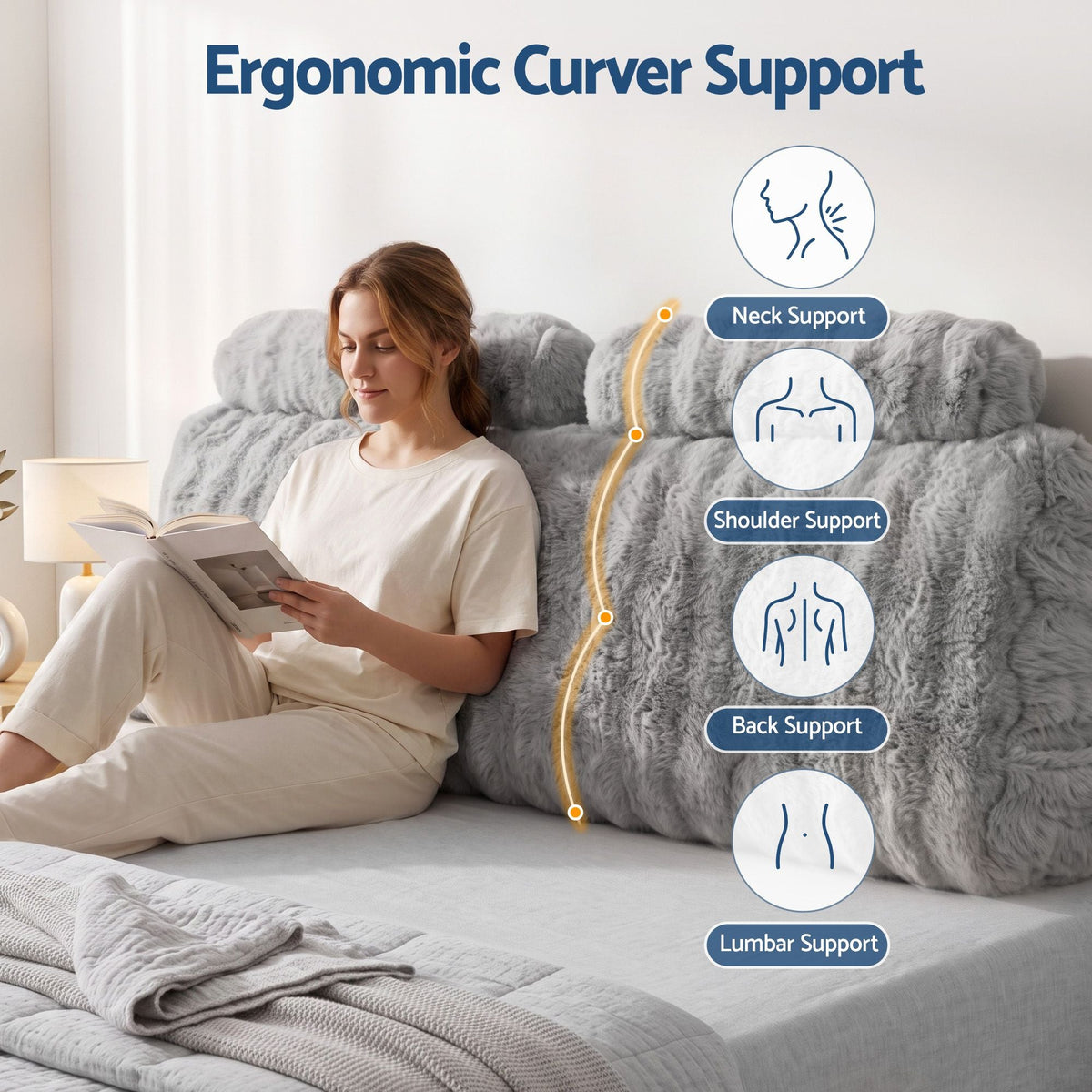 Wedge Pillow Headboard with Dual Pockets and Anti-Flat Foam, Queen Size - Home & Garden > Bedding > Pillows - Rivercity House & Home Co. (ABN 18 642 972 209) - Affordable Modern Furniture Australia