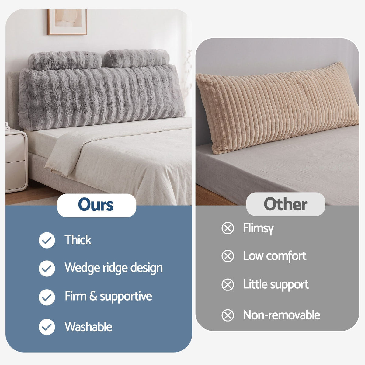 Wedge Pillow Headboard with Dual Pockets and Anti-Flat Foam, Queen Size - Home & Garden > Bedding > Pillows - Rivercity House & Home Co. (ABN 18 642 972 209) - Affordable Modern Furniture Australia