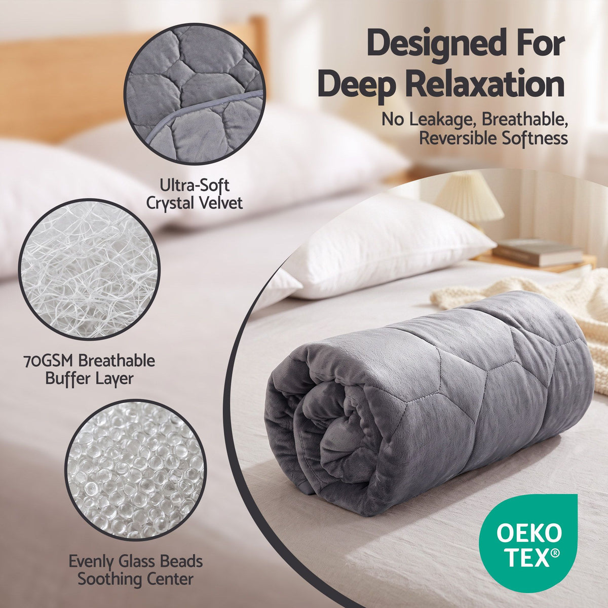 Weighted Lap Blanket 3.2KG Grey Crystal Velvet Quilted Glass Bead Fill for Sofa Office - Home & Garden > Bedding > Blankets & Throws - Rivercity House & Home Co. (ABN 18 642 972 209) - Affordable Modern Furniture Australia