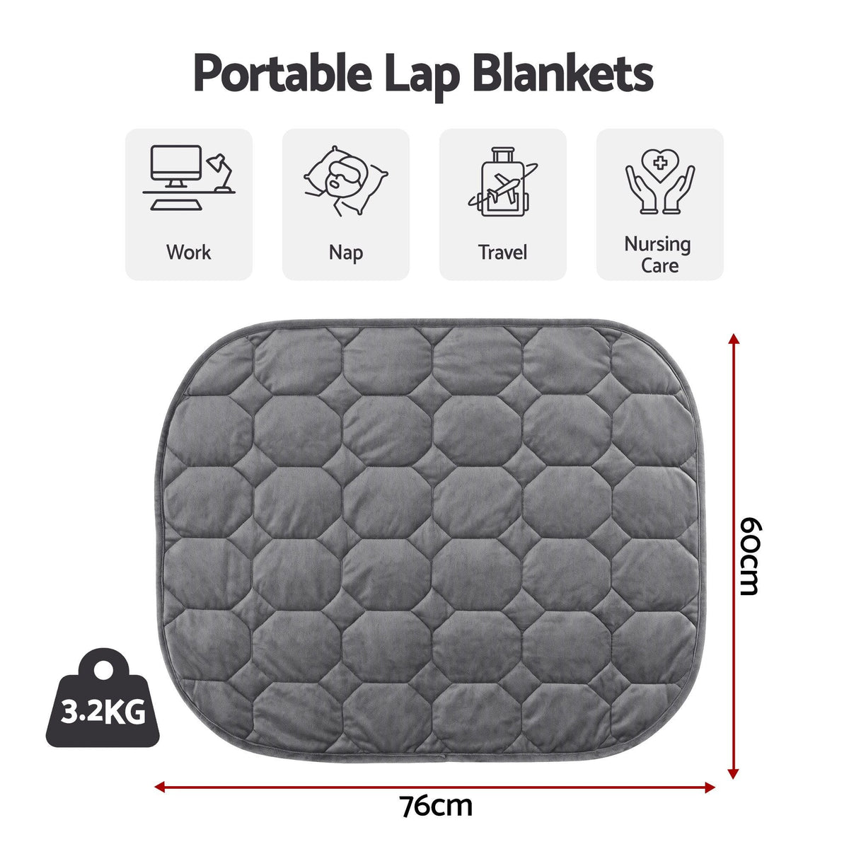 Weighted Lap Blanket 3.2KG Grey Crystal Velvet Quilted Glass Bead Fill for Sofa Office - Home & Garden > Bedding > Blankets & Throws - Rivercity House & Home Co. (ABN 18 642 972 209) - Affordable Modern Furniture Australia