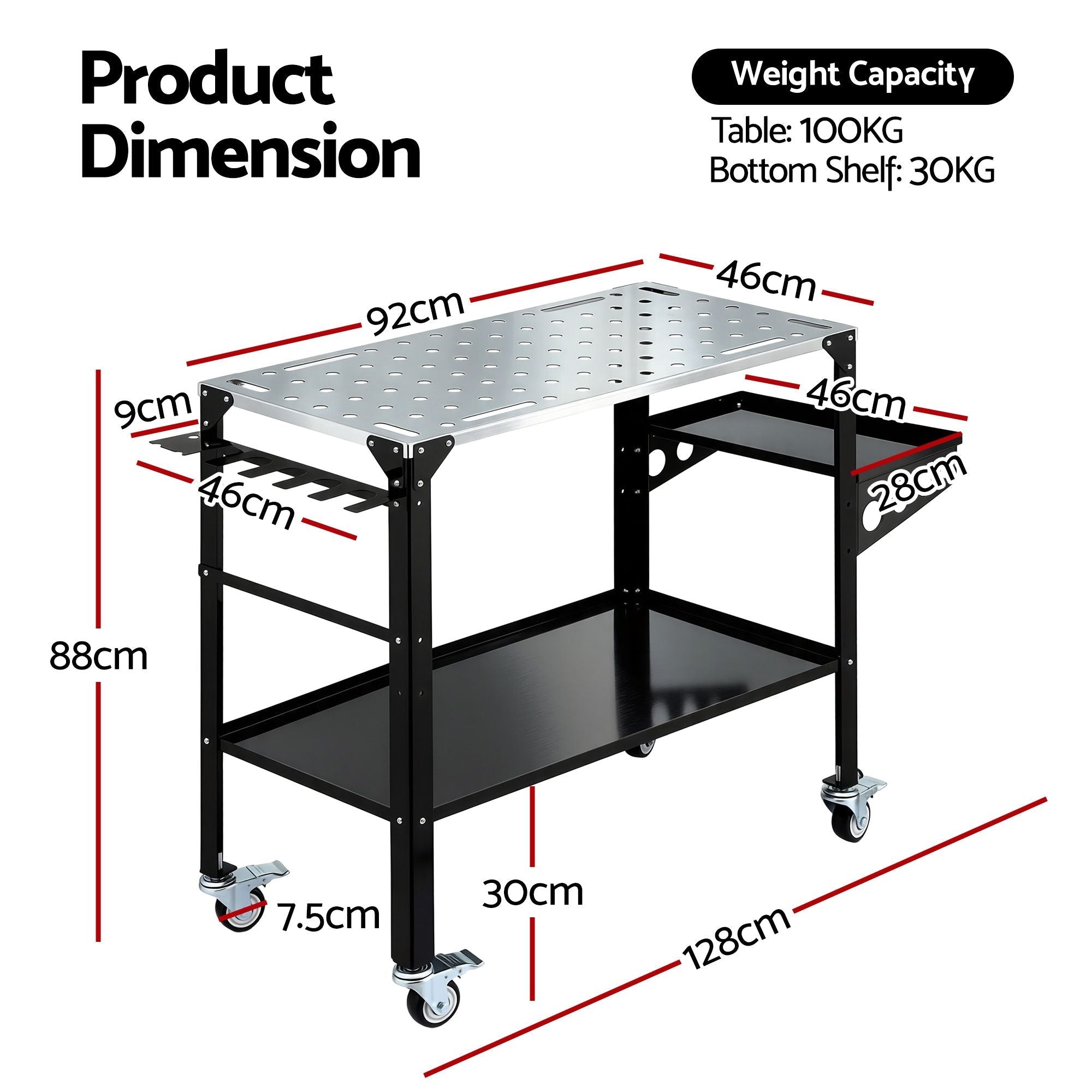 Welding Table Cart with Tool Storage 130KG Capacity Mobile Workstation - Tools > Tools Storage > Utility Trolleys - Rivercity House & Home Co. (ABN 18 642 972 209) - Affordable Modern Furniture Australia