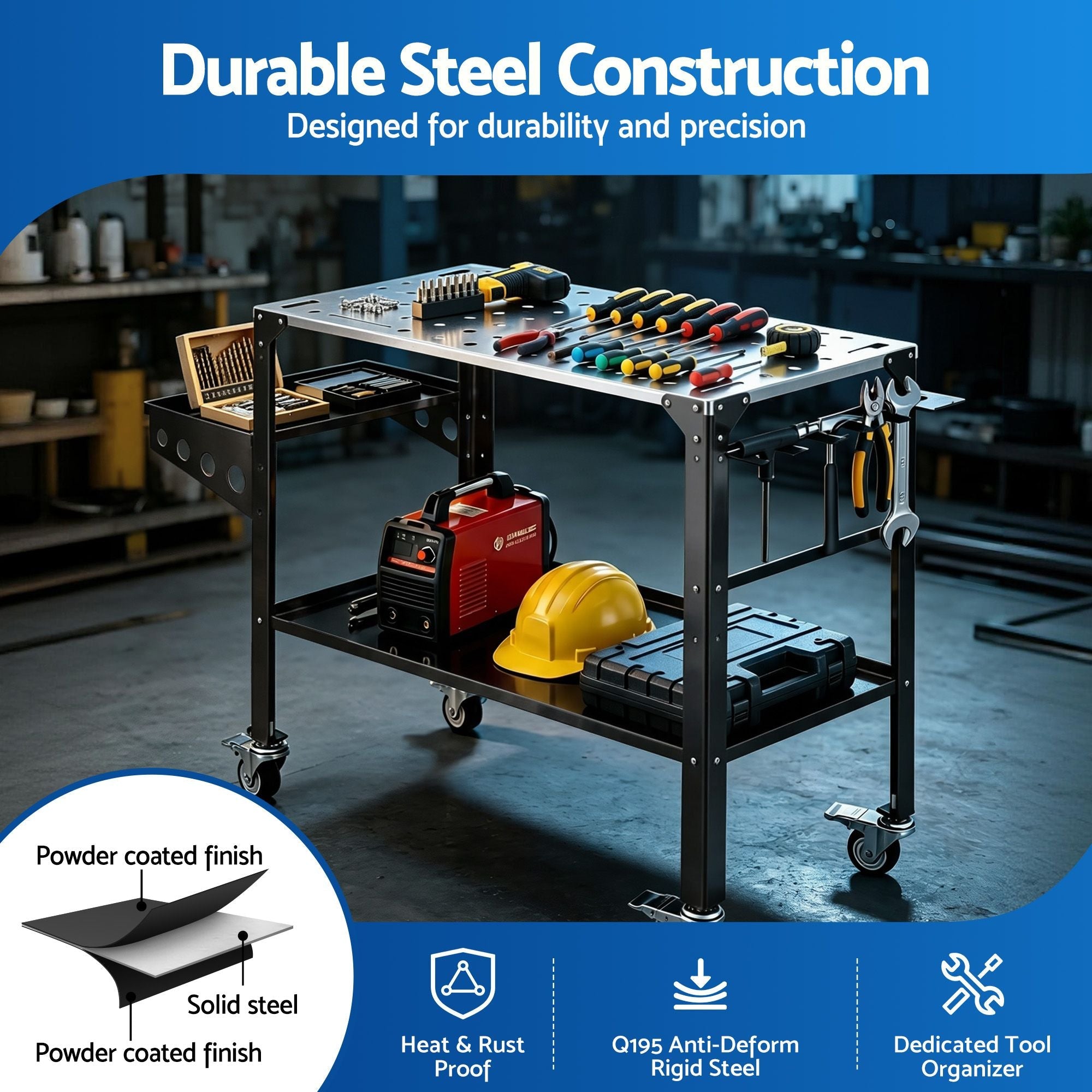 Welding Table Cart with Tool Storage 130KG Capacity Mobile Workstation - Tools > Tools Storage > Utility Trolleys - Rivercity House & Home Co. (ABN 18 642 972 209) - Affordable Modern Furniture Australia
