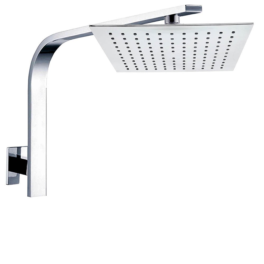 WELS 10" 7.5L/m Chrome Square Rain Shower Head Brass Gooseneck Wall Arm Set - Furniture > Bathroom > Shower Heads & Screens - Rivercity House & Home Co. (ABN 18 642 972 209) - Affordable Modern Furniture Australia