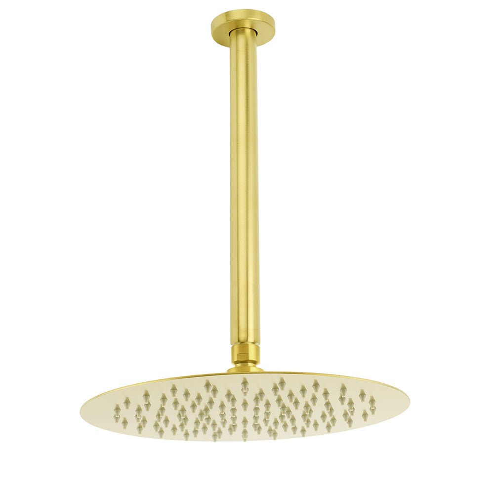 WELS 10" Round Stainless Steel Shower Head Extension Ceiling Arm Set Brushed Gold - Furniture > Bathroom > Shower Heads & Screens - Rivercity House & Home Co. (ABN 18 642 972 209) - Affordable Modern Furniture Australia