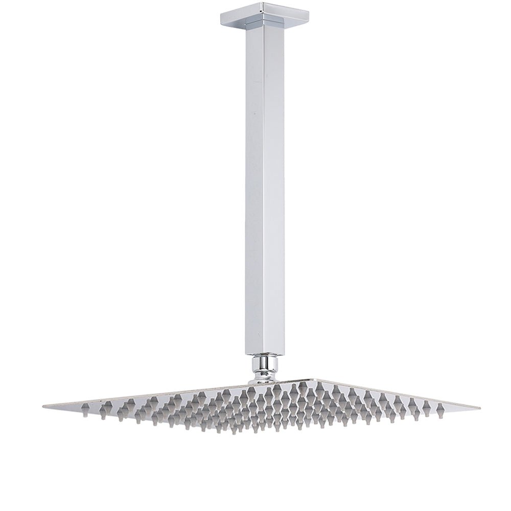 WELS 12" Rainfall Shower Head 300mm Ceiling Dropper Extension Arm Chrome Square Set - Furniture > Bathroom > Shower Heads & Screens - Rivercity House & Home Co. (ABN 18 642 972 209) - Affordable Modern Furniture Australia