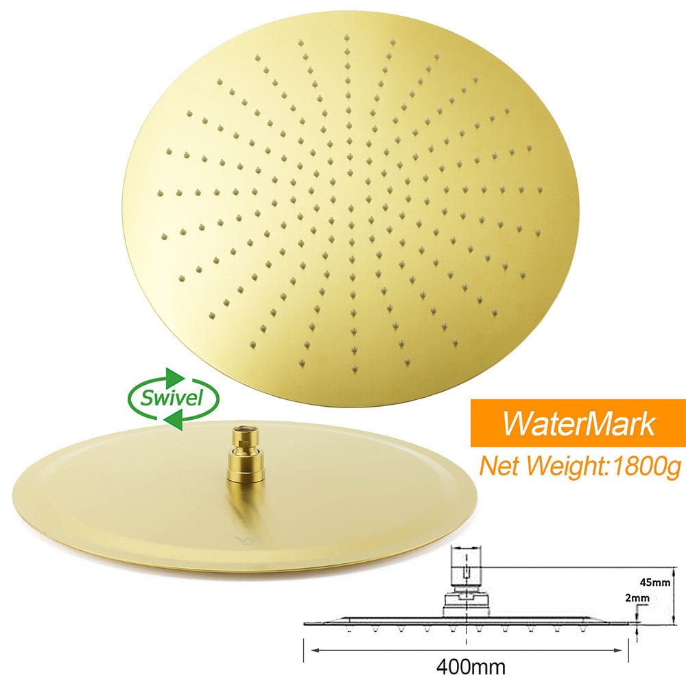 WELS 16" Round Stainless Steel Shower Head Extension Ceiling Arm Set Brushed Gold - Furniture > Bathroom > Shower Heads & Screens - Rivercity House & Home Co. (ABN 18 642 972 209) - Affordable Modern Furniture Australia