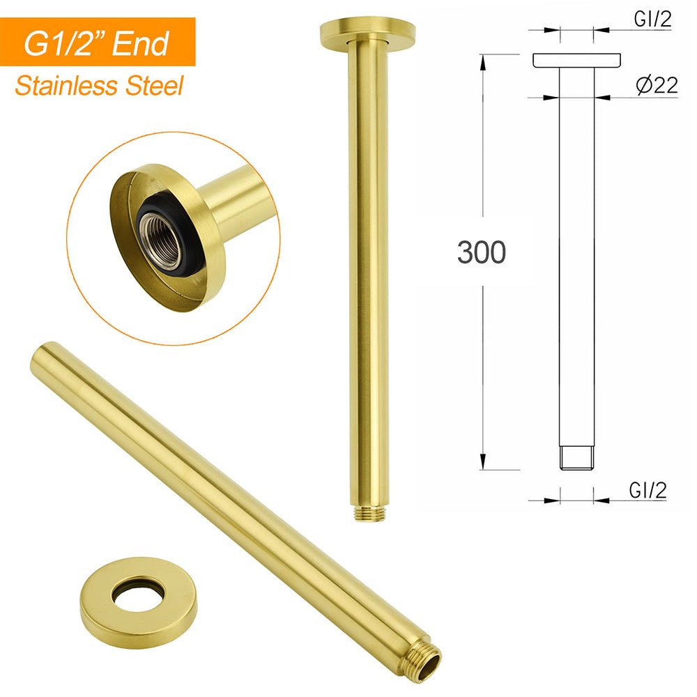 WELS 16" Round Stainless Steel Shower Head Extension Ceiling Arm Set Brushed Gold - Furniture > Bathroom > Shower Heads & Screens - Rivercity House & Home Co. (ABN 18 642 972 209) - Affordable Modern Furniture Australia