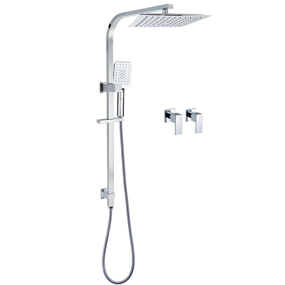 WELS 2 in 1 Square Shower Head Set 10" Rain Handheld Sliding Rail Arm Wall Double Taps - Furniture > Bathroom > Shower Heads & Screens - Rivercity House & Home Co. (ABN 18 642 972 209) - Affordable Modern Furniture Australia