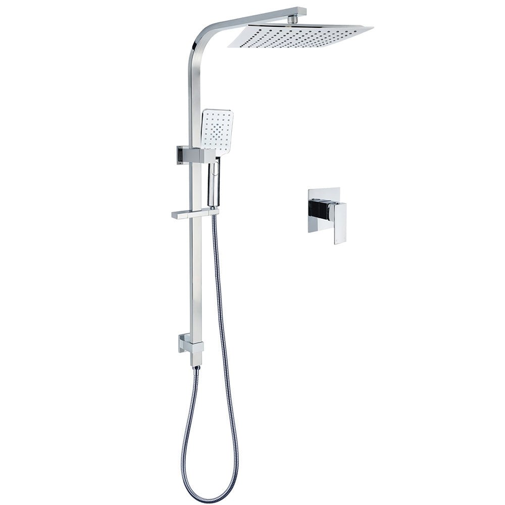 WELS 2 in 1 Square Shower Head Set 10" Rain Handheld Sliding Rail Arm Wall Mixer - Furniture > Bathroom > Shower Heads & Screens - Rivercity House & Home Co. (ABN 18 642 972 209) - Affordable Modern Furniture Australia