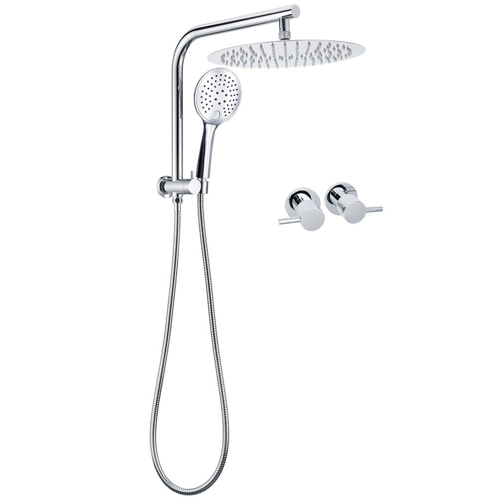 WELS 2in1 Round 12" Shower Head 3 Mode Handheld Gooseneck Arm Diverter Set Drill Free + Taps - Furniture > Bathroom > Shower Heads & Screens - Rivercity House & Home Co. (ABN 18 642 972 209) - Affordable Modern Furniture Australia