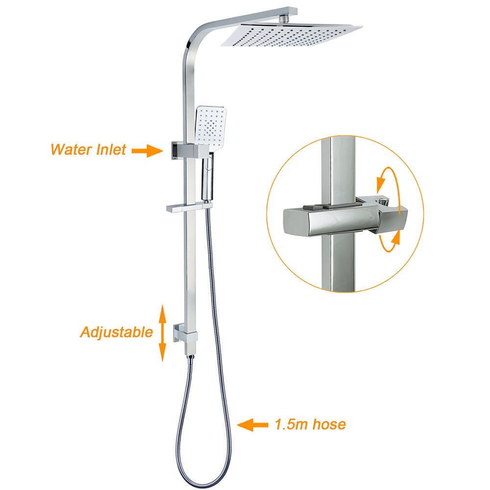 WELS 2IN1 Square Shower Head Set 10" Rain Handheld Sliding Rail Arm Inbuilt Diverter - Furniture > Bathroom > Shower Heads & Screens - Rivercity House & Home Co. (ABN 18 642 972 209) - Affordable Modern Furniture Australia