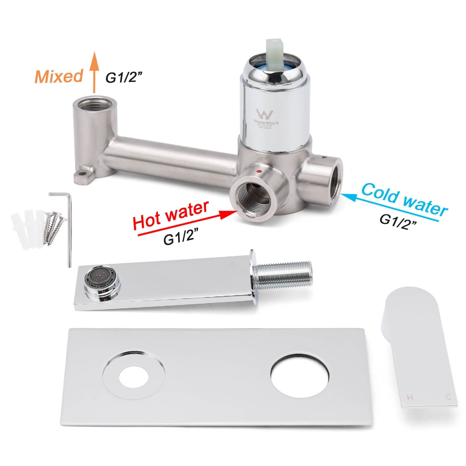WELS 4.5L/m Chrome Square Wall Mounted Basin Mixer Laundry Faucet Tap Spout Set - Furniture > Bathroom > Shower Heads & Screens - Rivercity House & Home Co. (ABN 18 642 972 209) - Affordable Modern Furniture Australia