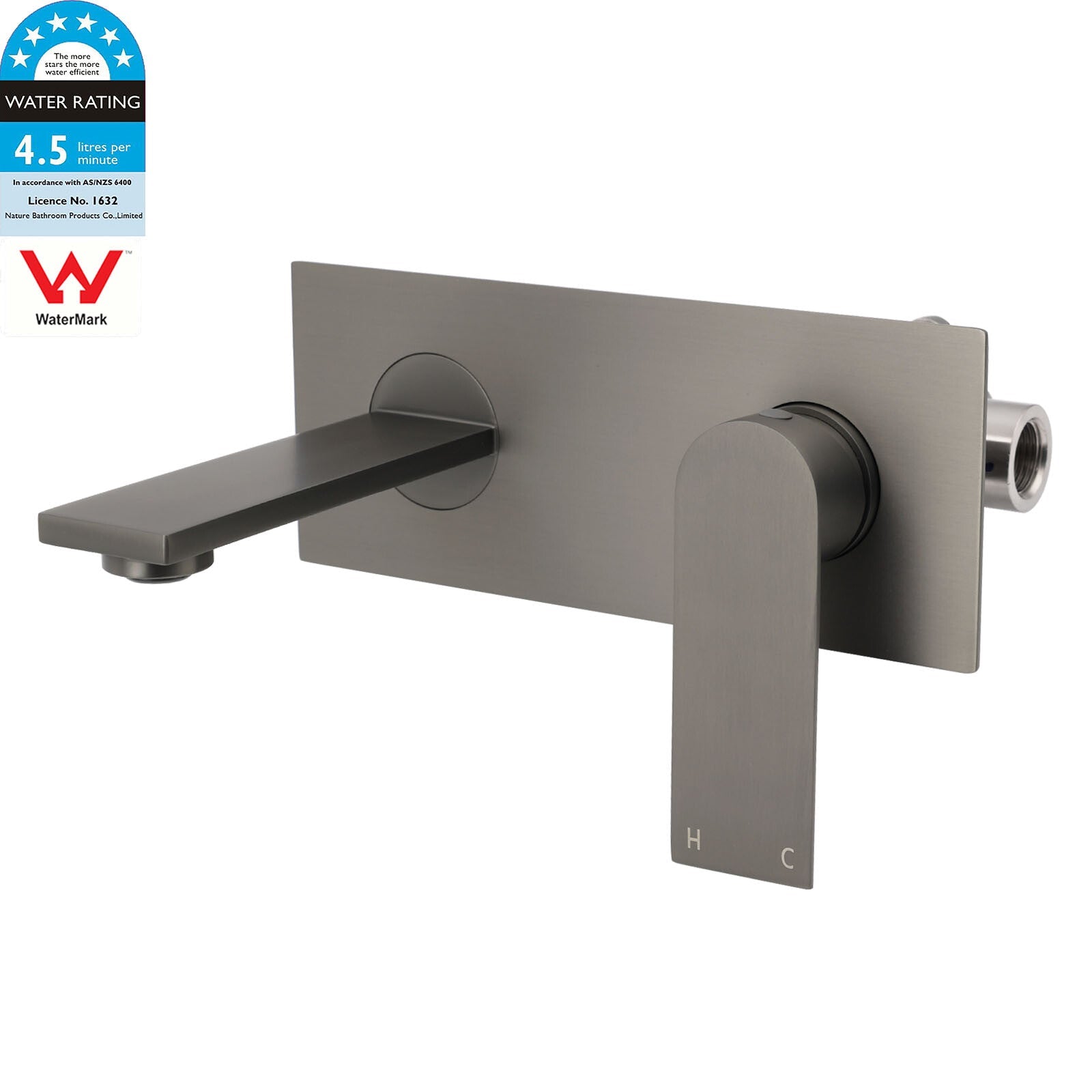 WELS 4.5L/m Gun Metal Square Wall Mount Basin Mixer Laundry Faucet Tap Spout Set - Furniture > Bathroom > Shower Heads & Screens - Rivercity House & Home Co. (ABN 18 642 972 209) - Affordable Modern Furniture Australia