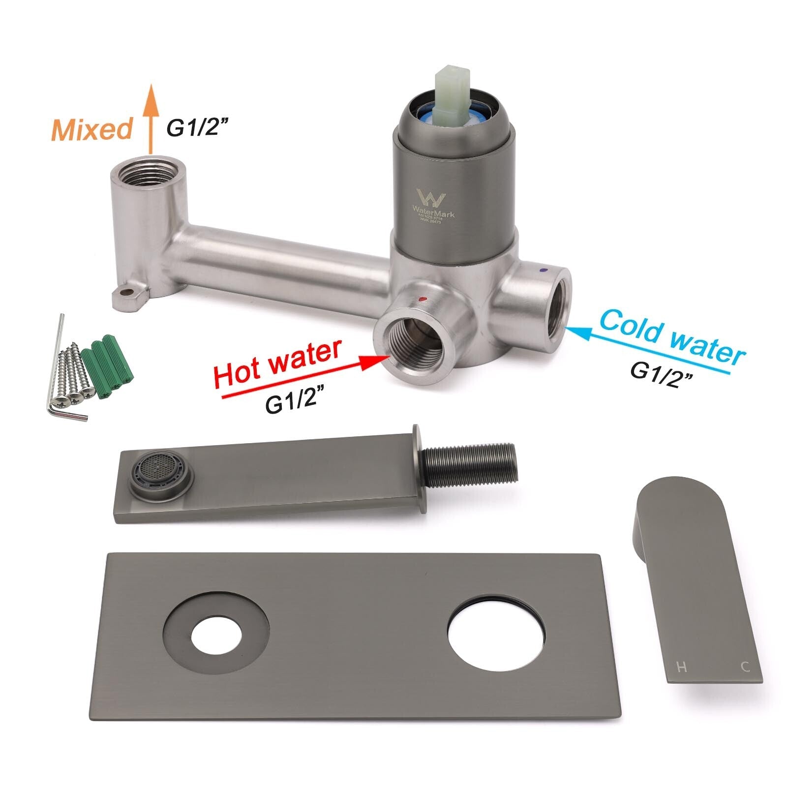 WELS 4.5L/m Gun Metal Square Wall Mount Basin Mixer Laundry Faucet Tap Spout Set - Furniture > Bathroom > Shower Heads & Screens - Rivercity House & Home Co. (ABN 18 642 972 209) - Affordable Modern Furniture Australia