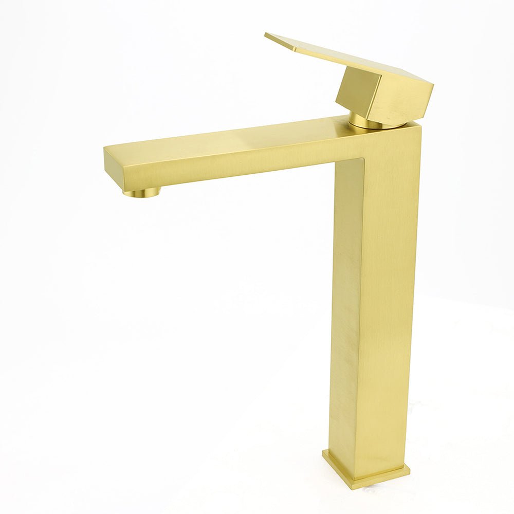 WELS 6L/m Brushed Gold Square Tall Basin Vessel Mixer Kitchen Laundry Faucet Tap - Furniture > Bathroom > Shower Heads & Screens - Rivercity House & Home Co. (ABN 18 642 972 209) - Affordable Modern Furniture Australia